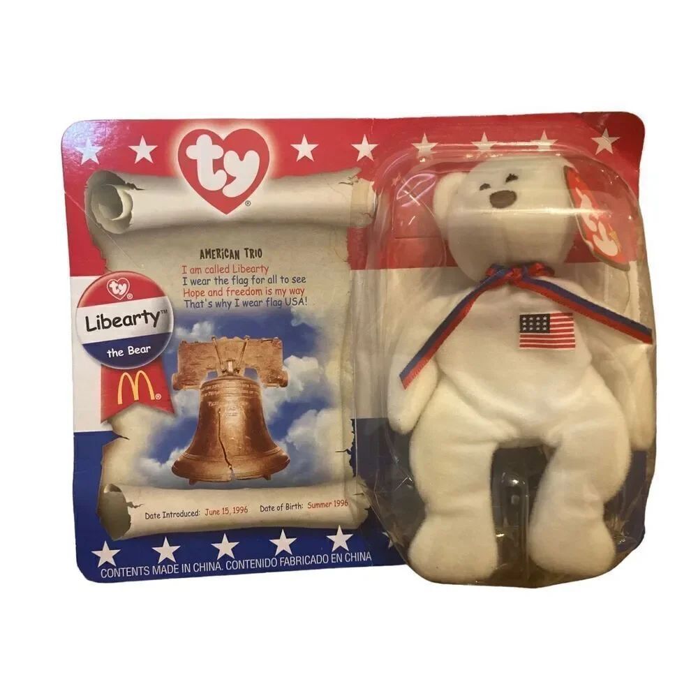 1996 Mc Donald’s Liberty The Bear Mini Ty Beanie Baby Plush Collectible Vintage
